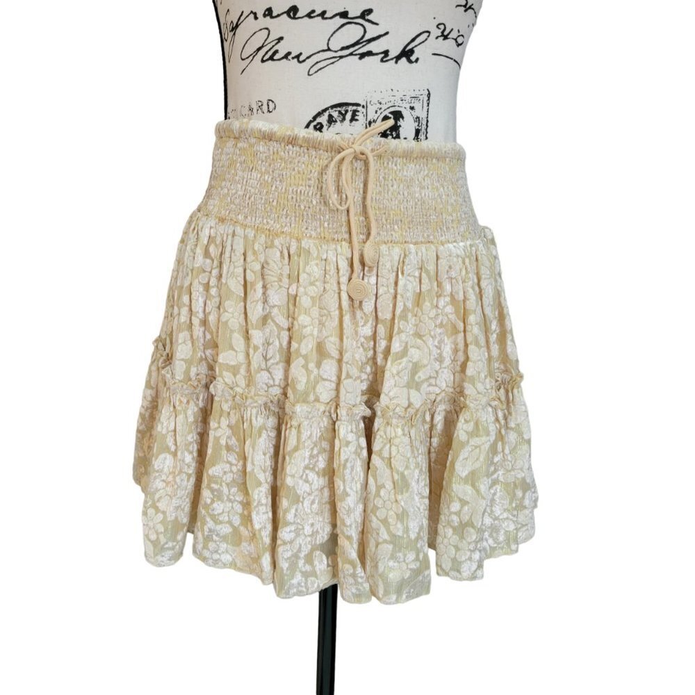 Rococo Sand Velvet and Metallic details Tiered Mini Skirt - Size Small